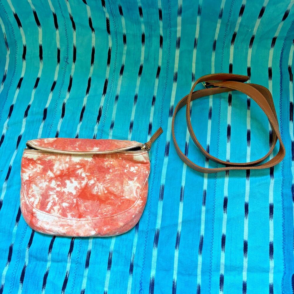 Clare V Fanny Pack Belt Bag Blood Orange Cloud Tie Dye Canvas Leather